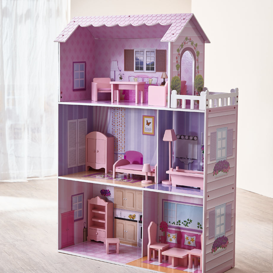 Olivia s Little World Tiffany Kids Interaktives Puppenhaus aus Holz mit 3 Etagen und 12 Zubehorteilen